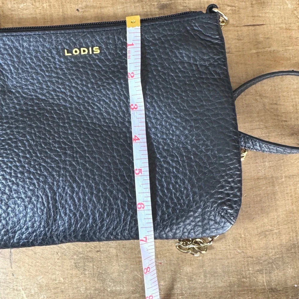 Lodis‎ Black Leather Gold Chain Convertible Wristlet Crossbody